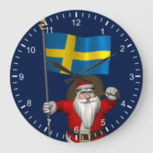 Reloj Redondo Grande Santa Claus With Ensign Of Sweden