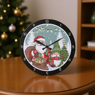 Reloj Redondo Grande Santa Claus y la escena del Gnome