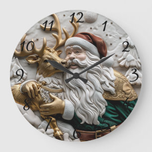 Reloj Redondo Grande Santa comparte alegremente momentos con renos