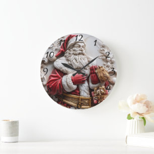 Reloj Redondo Grande Santa con regalos para un Navidad alegre
