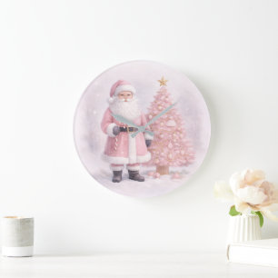 Reloj Redondo Grande Santa de Navidad de Rosa Pastel