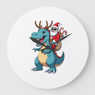 Reloj Redondo Grande Santa de Navidad montando ciervo dinosaurio Navida
