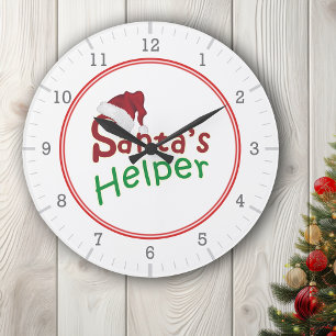 Reloj Redondo Grande Santa Hat Santa Helper Red Green Whimsical
