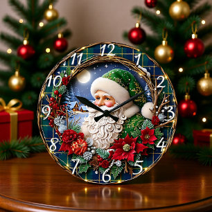 Reloj Redondo Grande Santa Merry de Madera Rústica