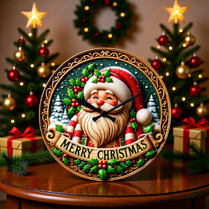 Reloj Redondo Grande Santa Merry de Madera Rústica