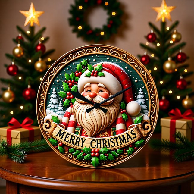 Reloj Redondo Grande Santa Merry de Madera Rústica (Subido por el creador)