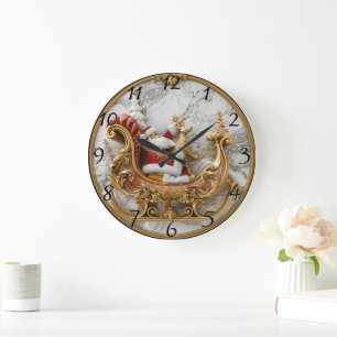 Reloj Redondo Grande Santa monta un trineo con reno