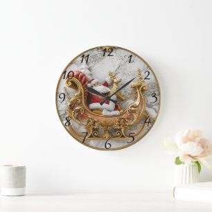 Reloj Redondo Grande Santa monta un trineo con reno