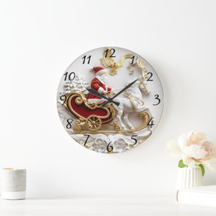 Reloj Redondo Grande Santa pasa su trineo por el invierno
