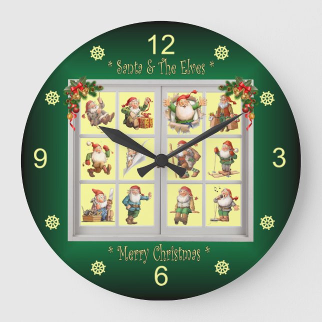 Reloj Redondo Grande *Santa & The Elves Wishing You A Merry Christmas*  (Anverso)
