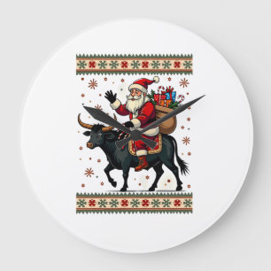 Reloj Redondo Grande Santa Vintage Montando Vaca Altlandesa Navidad Vec