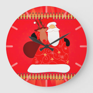 Reloj Redondo Grande Santa with Reindeer Christmas Holidays  