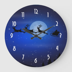 Reloj Redondo Grande Santa y sus renos volando de noche