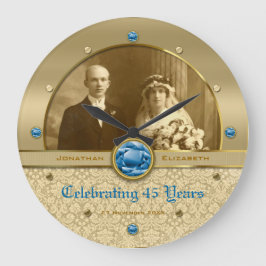Reloj Redondo Grande Sapphire Wedding Anniversary Blue Gem Damask Photo
