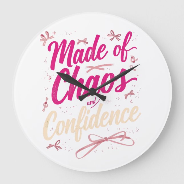 Reloj Redondo Grande Sassy Pink Typography Chaos And Confidence (Anverso)