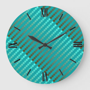 Reloj Redondo Grande Satin dots - turquoise and pewter gray