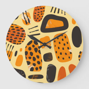 Reloj Redondo Grande "Savanna Pop: Vibes tribales en Naranja y negro"