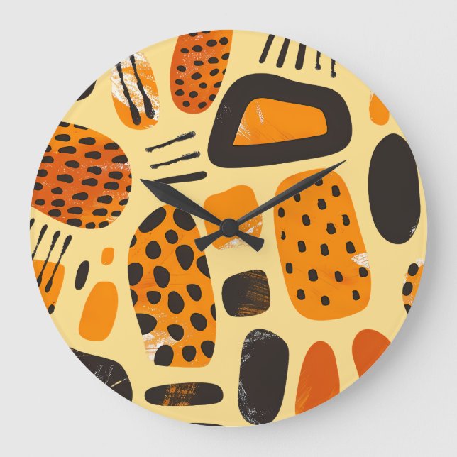 Reloj Redondo Grande "Savanna Pop: Vibes tribales en Naranja y negro" (Anverso)