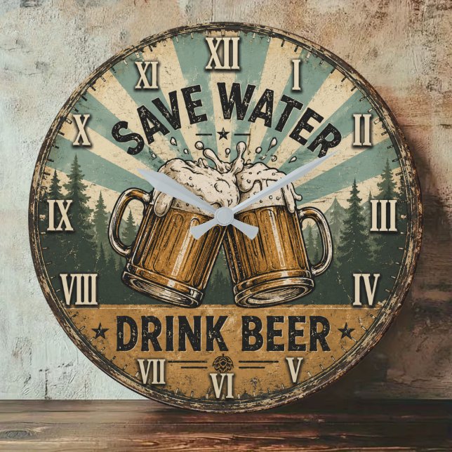 Reloj Redondo Grande Save Water Drink Beer Funny (Subido por el creador)
