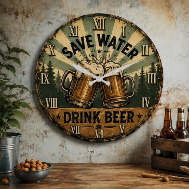 Reloj Redondo Grande Save Water Drink Beer Funny (Subido por el creador)