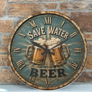 Reloj Redondo Grande Save Water Drink Beer Rustic Home Bar