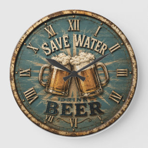 Reloj Redondo Grande Save Water Drink Beer Rustic Home Bar