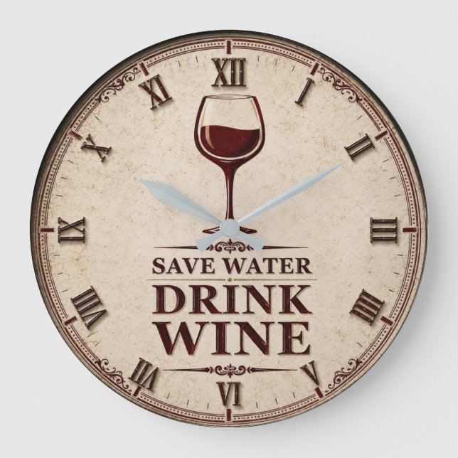 Reloj Redondo Grande Save Water Drink Wine (Anverso)