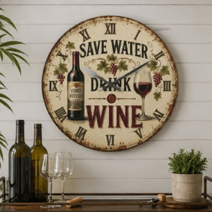 Reloj Redondo Grande Save Water Drink Wine