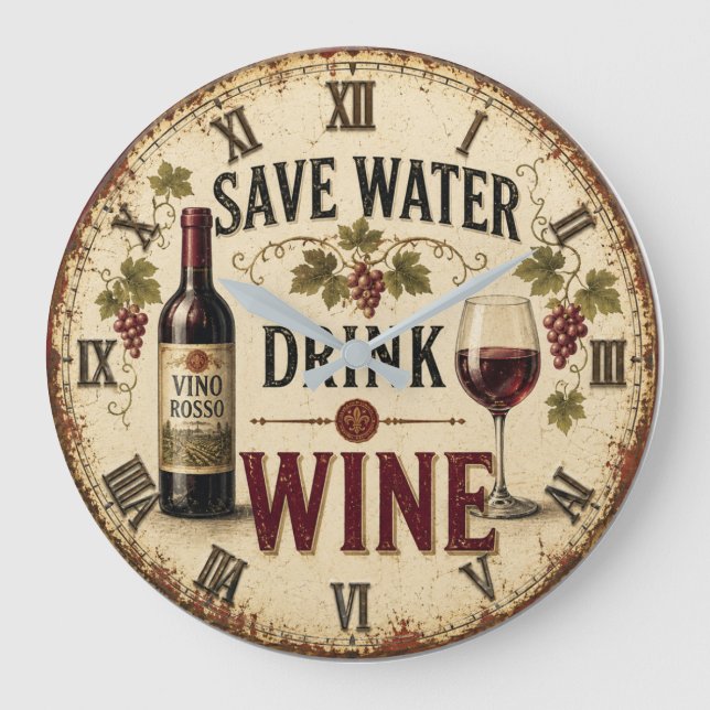 Reloj Redondo Grande Save Water Drink Wine (Anverso)