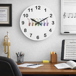 Reloj Redondo Grande Saxofón arcoíris Instrumento de jazz colorido