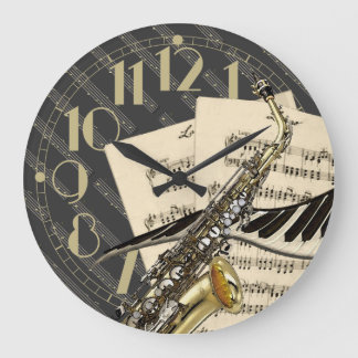 Reloj Redondo Grande Saxofón y música del piano