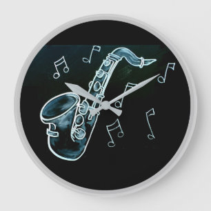 Reloj Redondo Grande Saxofón y notas musicales