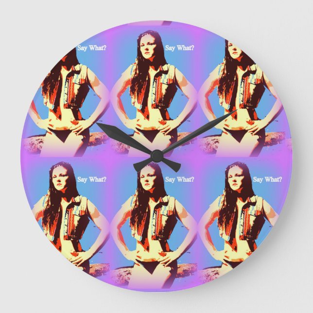 Reloj Redondo Grande say what bikini girl clock (Anverso)