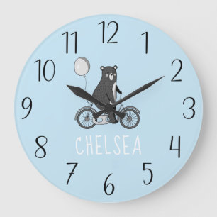 Reloj Redondo Grande Scandinavian Bear on Bike Minimalist Blue
