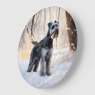Reloj Redondo Grande Schnauzer Deja que nieve Navidad