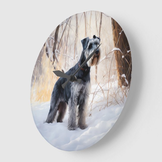 Reloj Redondo Grande Schnauzer Deja que nieve Navidad (Ángulo)