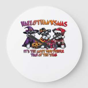 Reloj Redondo Grande Schnauzer Halloween Día de Acción de Gracias Navid
