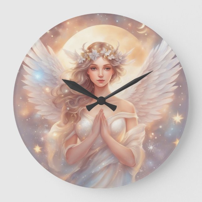 Reloj Redondo Grande Schutzengel,  wasserfarben pastell Gemälde (Anverso)