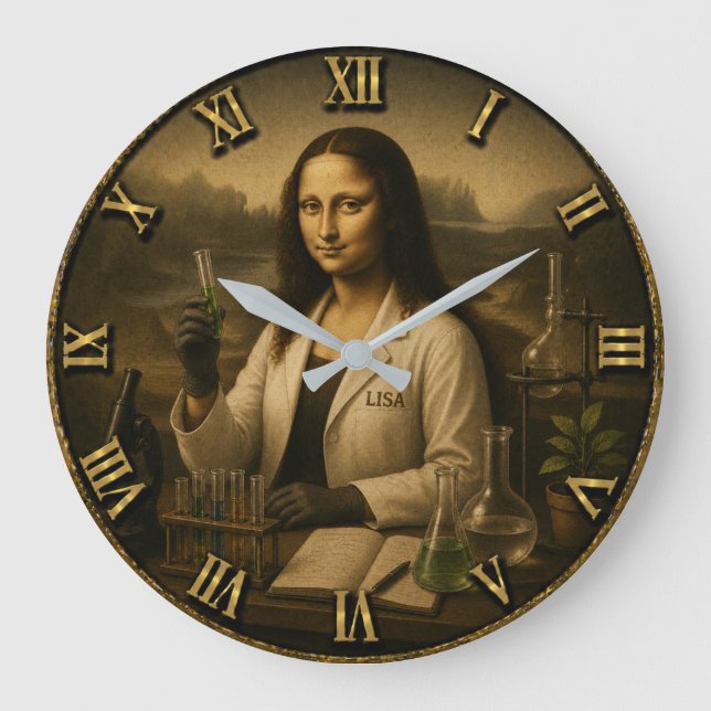 Reloj Redondo Grande Scientist Funny Mona Lisa Science Lab Gift (Anverso)