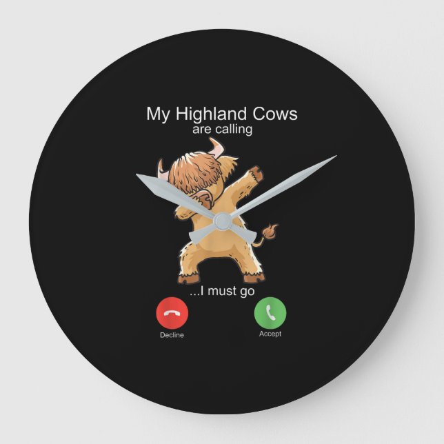 Reloj Redondo Grande Scottish Highland Cow is Calling (Anverso)