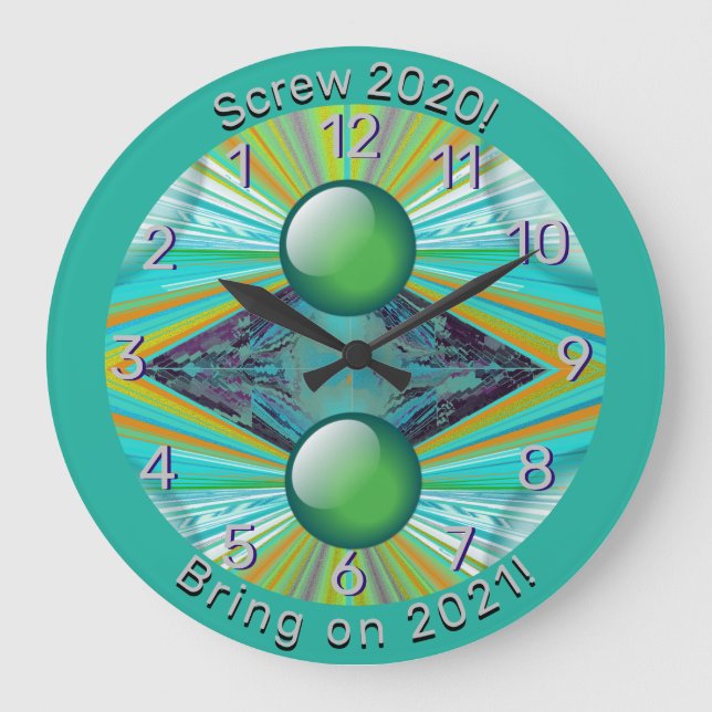 Reloj Redondo Grande Screw 2020 -Bring on 2021-Rays on Planets Abstract (Anverso)