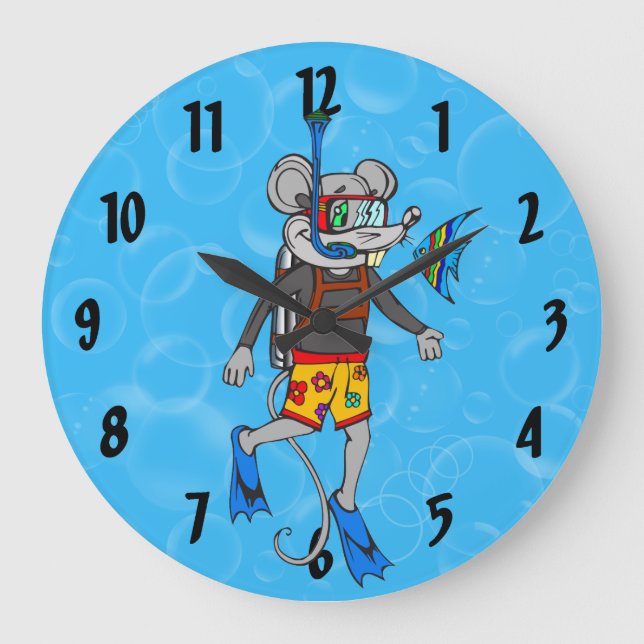 Reloj Redondo Grande Scuba Diving Mouse Wall Clock (Anverso)