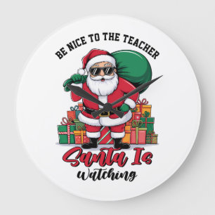 Reloj Redondo Grande Sé Amable Con El Profesor Santa Está Mirando
