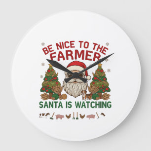 Reloj Redondo Grande Sé Amable Granjero Santa Navidad Animales de Granj
