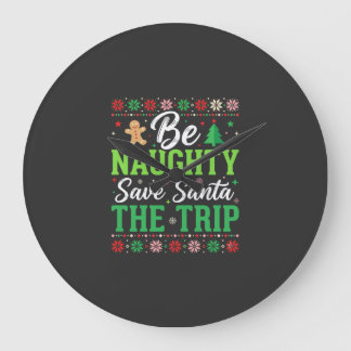 Reloj Redondo Grande Sé travieso salva a Santa divertido Navidad SVG
