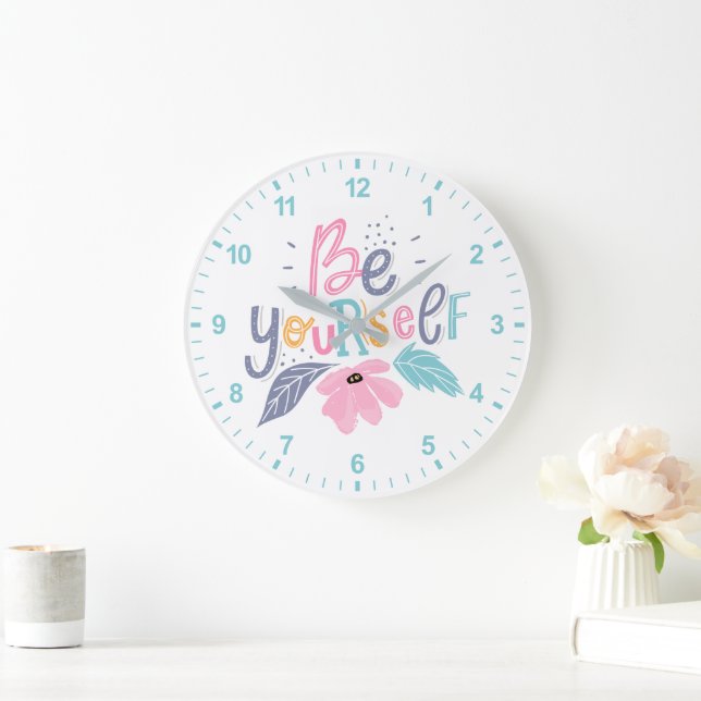 Reloj Redondo Grande Sé tú mismo | Flores Pastel (Hogar)