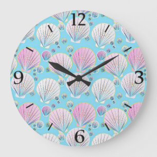Reloj Redondo Grande Sea shells on a turquoise blue background