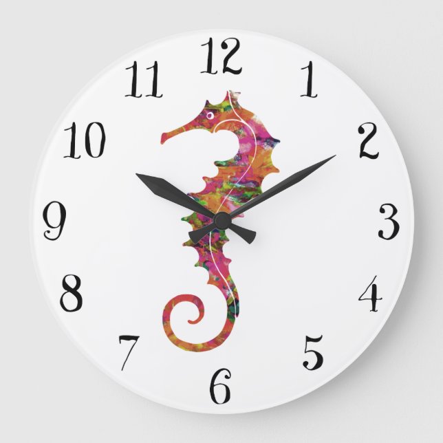 Reloj Redondo Grande Seahorse colorido de la acuarela (Anverso)
