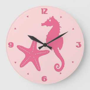 Reloj Redondo Grande Seahorse y estrellas de mar - sombras del rosa