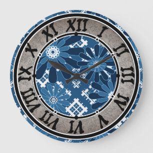 Reloj Redondo Grande Seamless abstract modern checkered plaid floral bl